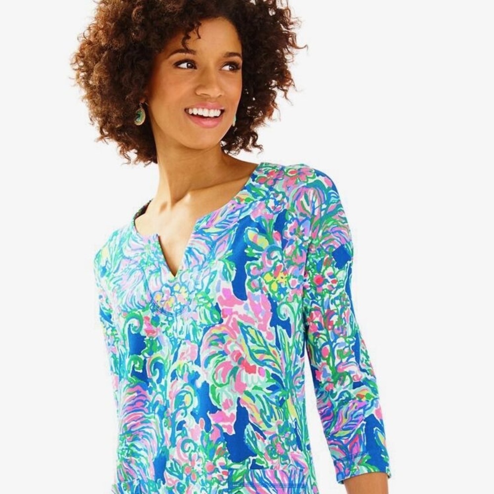 NWT $148 Lilly Pulitzer JOYCE DRESS XS INDIGO EXOTIC ESCAPADE UPF 50 Pockets - Picture 2 of 14